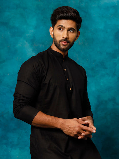 Men's Black Cotton Blend Straight Kurta Pyjama Set