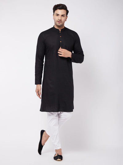 Men's Black Cotton Linen Straight Kurta Pyjama Set