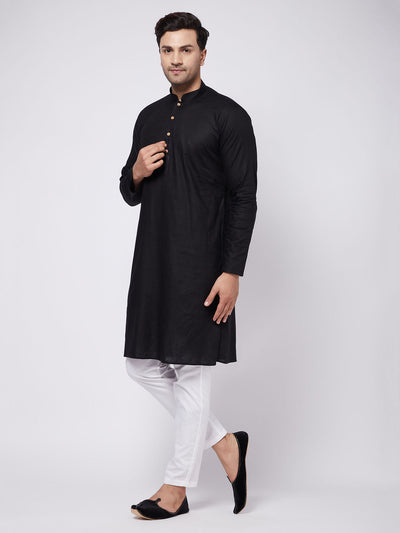 Men's Black Cotton Linen Straight Kurta Pyjama Set