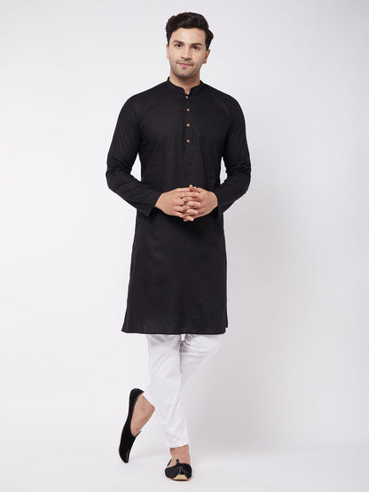 Men's Black Cotton Linen Straight Kurta Pyjama Set