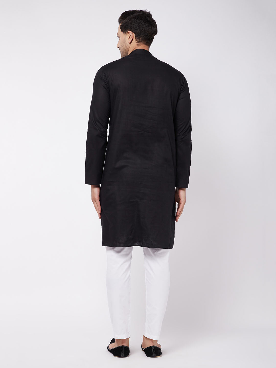 Men's Black Cotton Blend Straight Kurta Pyjama Set