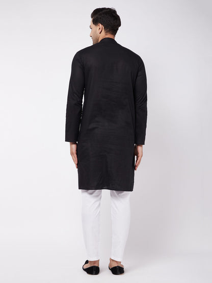 Men's Black Cotton Blend Straight Kurta Pyjama Set