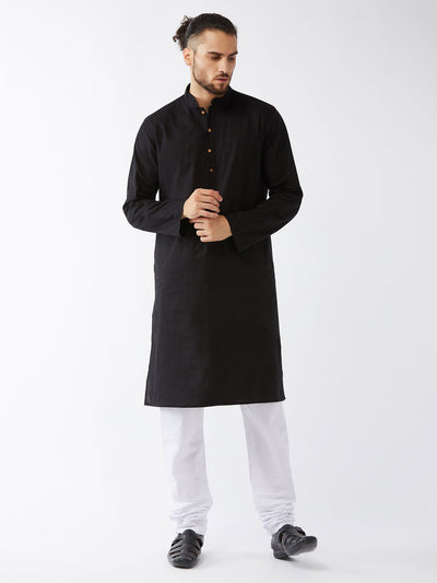 Men's Black Cotton Linen Straight Kurta Pyjama Set
