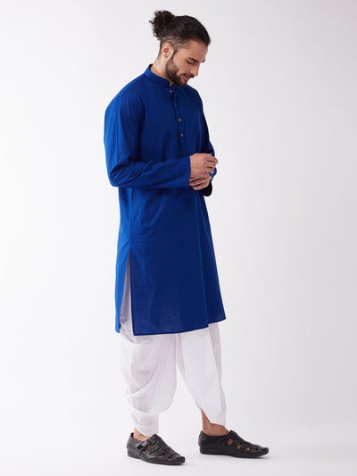 Men's Blue Cotton Blend Straight Kurta and Dhoti Set