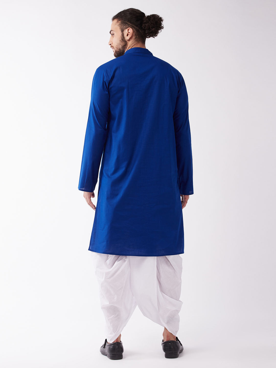 Men's Blue Cotton Blend Straight Kurta and Dhoti Set