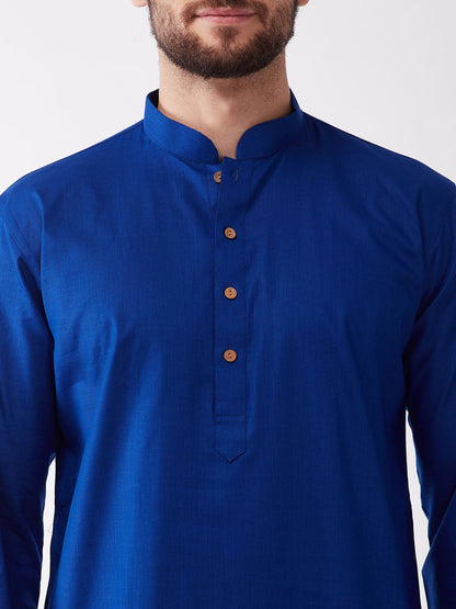 Men's Blue Cotton Blend Straight Kurta and Dhoti Set
