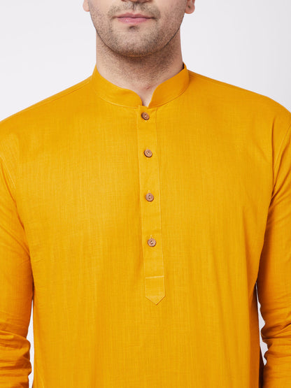 Men's Mustard Cotton Blend Straight Kurta and Dhoti Set