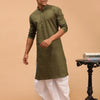 Men's Mehendi Green Cotton Blend Straight Kurta and Dhoti Set