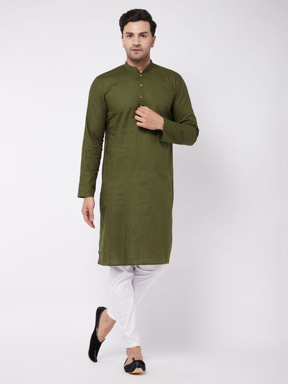 Men's Green Cotton Linen Straight Kurta Pyjama Set