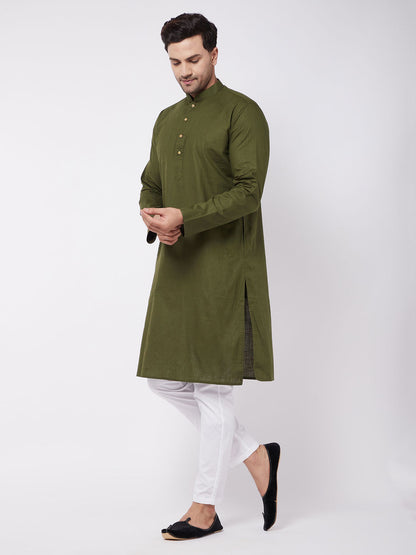 Men's Green Cotton Linen Straight Kurta Pyjama Set