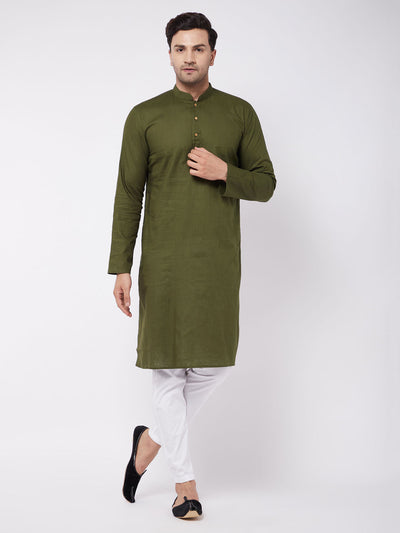 Men's Green Cotton Blend Straight Kurta Pyjama Set