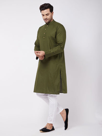 Men's Green Cotton Blend Straight Kurta Pyjama Set