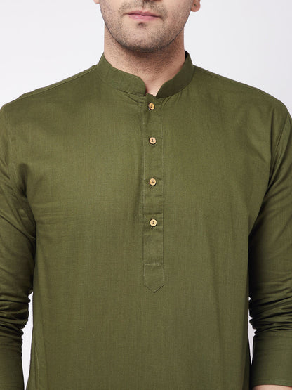 Men's Green Cotton Blend Straight Kurta Pyjama Set