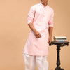 Men's Pink Cotton Blend Straight Kurta and Dhoti Set