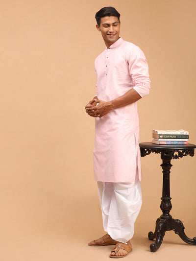 Men's Pink Cotton Blend Straight Kurta and Dhoti Set