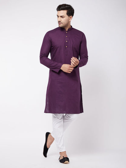 Men's Purple Cotton Linen Straight Kurta Pyjama Set