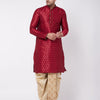 Men's Maroon Silk Blend Straight Kurta and Dhoti Set