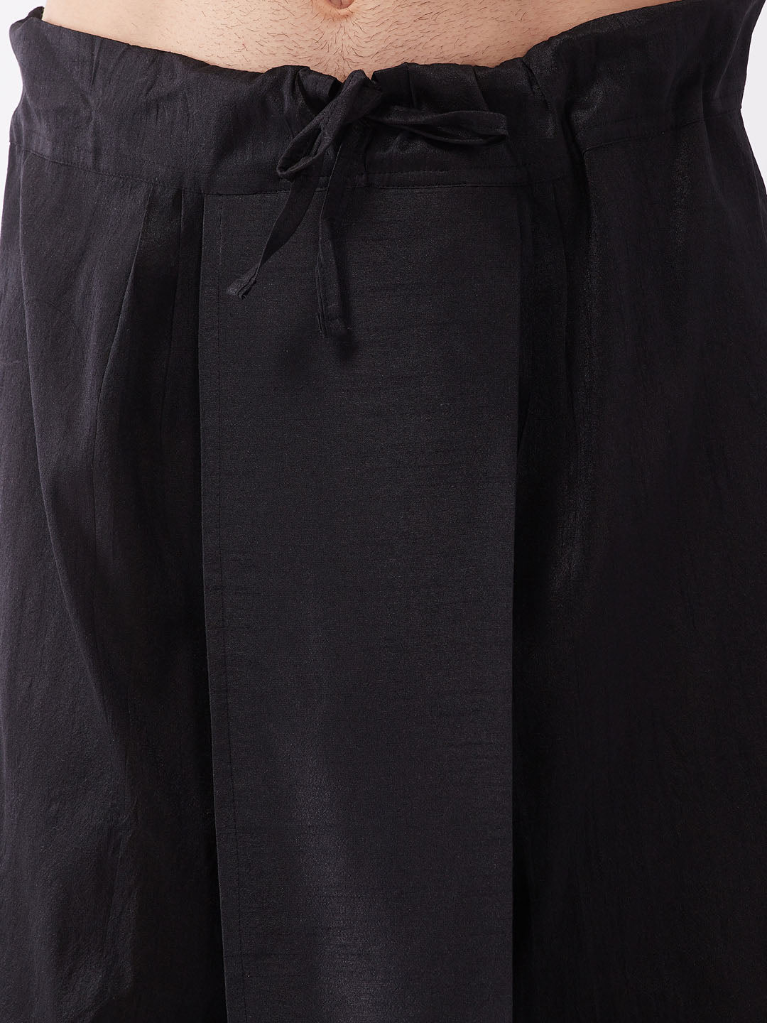 Men's Black Silk Blend Straight Kurta and Dhoti Set