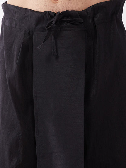 Men's Black Silk Blend Straight Kurta and Dhoti Set
