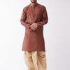 Men's Maroon Silk Blend Straight Kurta and Dhoti Set