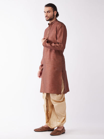 Men's Maroon Silk Blend Straight Kurta and Dhoti Set