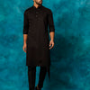 Men's Black Cotton Cotton Satin Asymmetric Kurta Pyjama Set