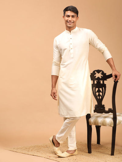 Men's Cream Viscose Straight Kurta Pyjama Set