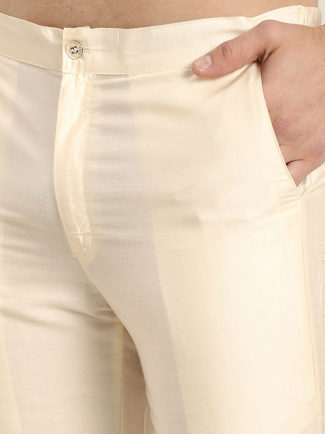 Men's Cream Viscose Straight Kurta Pyjama Set