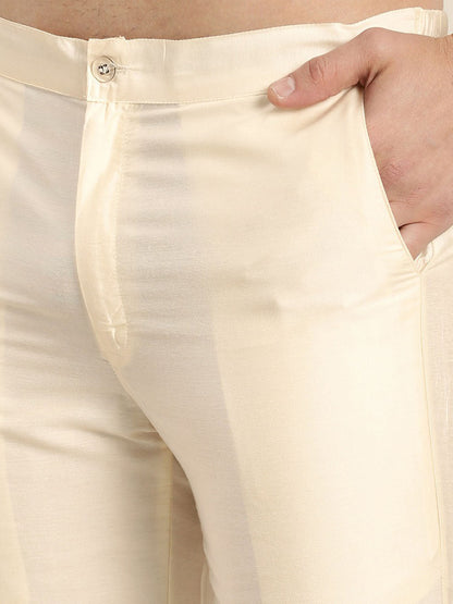 Men's Cream Viscose Straight Kurta Pyjama Set