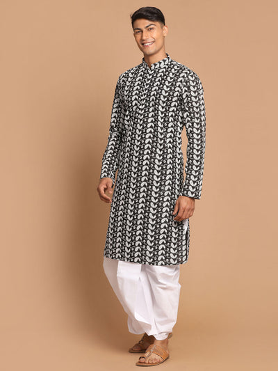 Men's Black Pure Cotton Straight Kurta and Dhoti Set