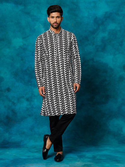 Men's Black Cotton Straight Kurta Pyjama Set