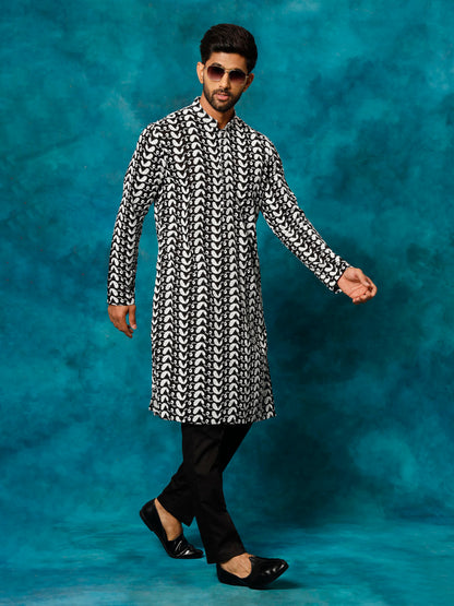 Men's Black Cotton Straight Kurta Pyjama Set