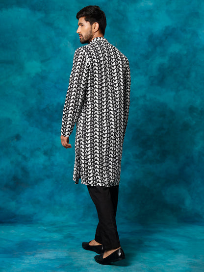 Men's Black Cotton Straight Kurta Pyjama Set