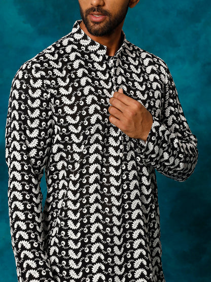 Men's Black Cotton Straight Kurta Pyjama Set