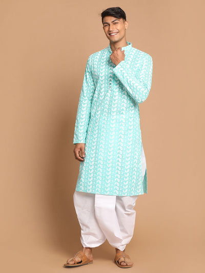 Men's Green Pure Cotton Straight Kurta and Dhoti Set