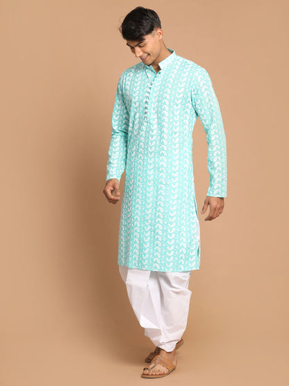 Men's Green Pure Cotton Straight Kurta and Dhoti Set