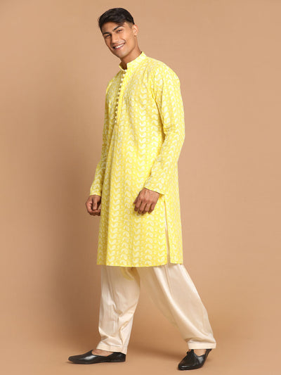 Men's Mustard Pure Cotton Straight Kurta and Patiala Set