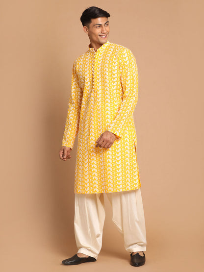 Men's Orange Pure Cotton Straight Kurta and Patiala Set