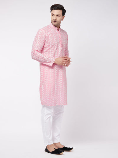 Men's Pink Pure Cotton Straight Kurta Pyjama Set