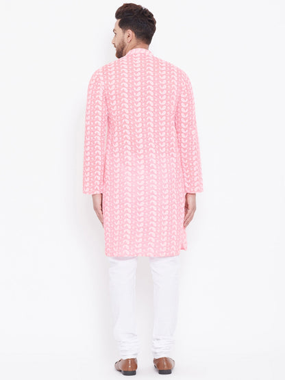 Men's Pink Cotton Straight Kurta Pyjama Set