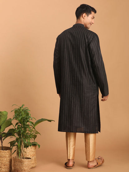 Men's Black Cotton Blend Straight Kurta Pyjama Set