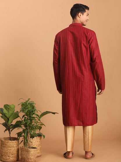 Men's Maroon Cotton Blend Straight Kurta Pyjama Set