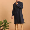 Men's Navy Blue Cotton Blend Straight Kurta Pyjama Set