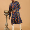 Men's MulticoloredBaseBlue Muslin Straight Kurta Pyjama Set
