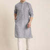 Men's Grey Cotton Blend Straight Kurta Pyjama Set