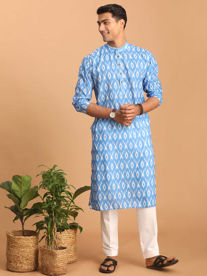 Men's Aqua Cotton Blend Straight Kurta Pyjama Set