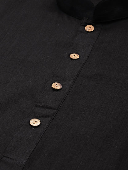 Men's Black Cotton Blend Straight Kurta And Mundu Set