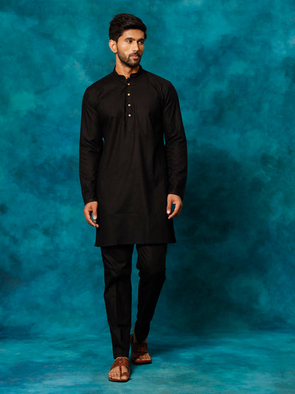 Men's Black Cotton Blend Straight Kurta Pyjama Set