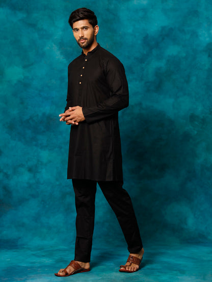 Men's Black Cotton Blend Straight Kurta Pyjama Set
