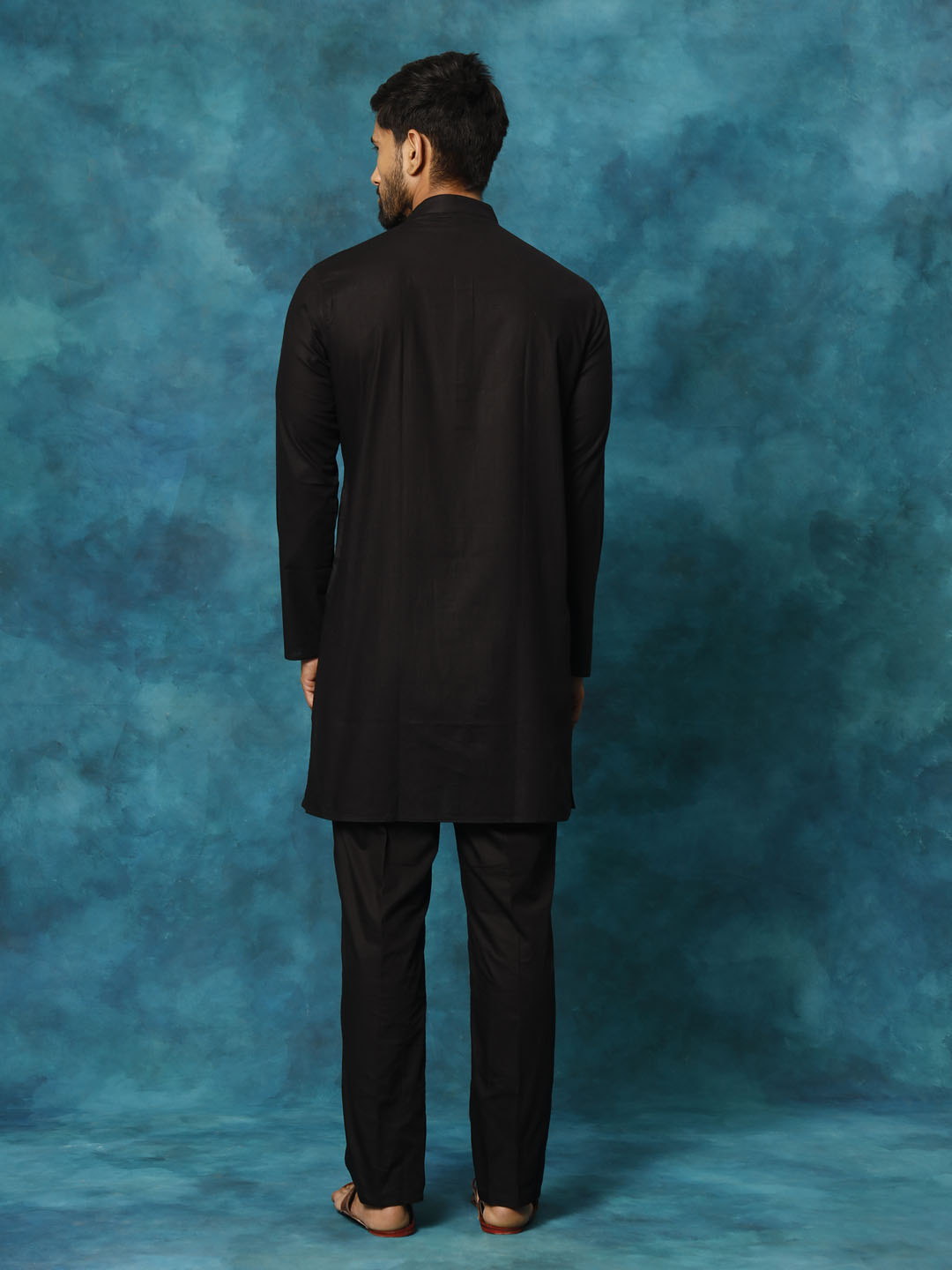 Men's Black Cotton Blend Straight Kurta Pyjama Set